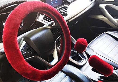 3Pcs//set Winter pink soft warm plush car steering wheel cover handbrake cover MW
