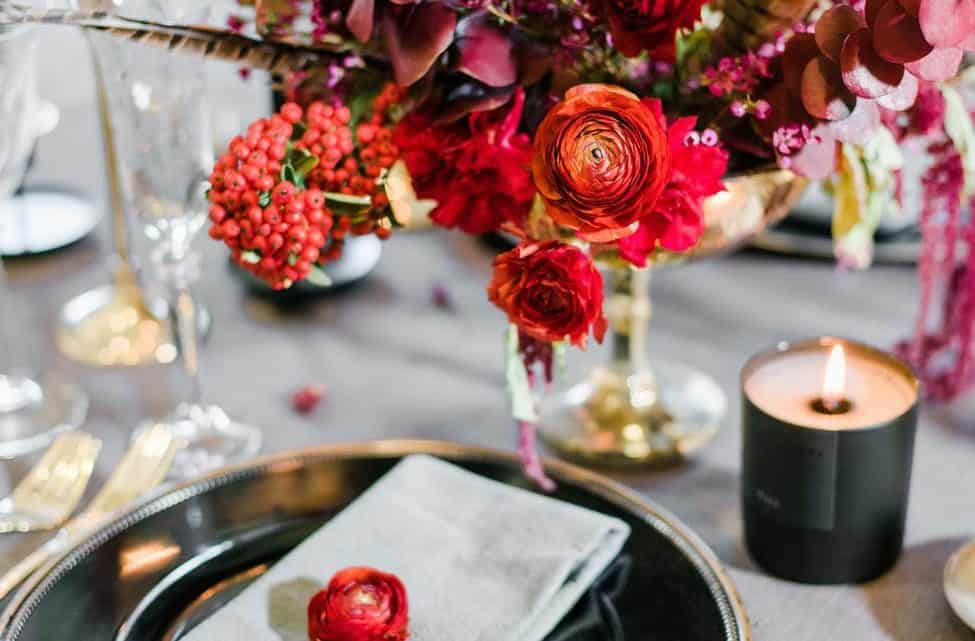 bouquet of red flowers on table